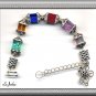 COLORFUL BRACELET IN CRYSTAL CUBES & SILVER TONE COMPONENETS (B-1123)