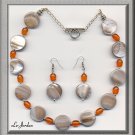 UNIQUE SET MADE OF NATURAL M.O.P AND GLASS IN SILVER TONE (S-4054)