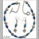 UNIQUE SET IN GREEN AND BLUE AND SILVER TONE COMPONENET (S-4059)