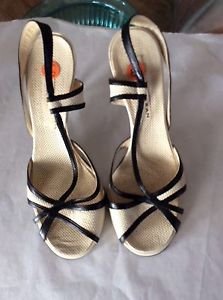 NEW DONNA KARAN Black Off-White Laser Cut Slingbacks High Heels Sandals - 8.5