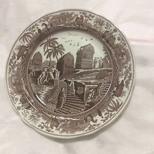 Spode Brown and White Chinoisere Dinner Plate w/ Hanger