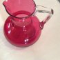VINTAGE Cranberry Glass Pitcher w/ Applied Glass Handle