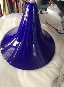 EXC CONDITION Mid-Century Modern Cobalt Blue Glass Funnel-Shaped Ceiling Pendant
