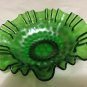 Emerald Green Carnival Glass Crimped/Ruffled Edge Bowl - 9"
