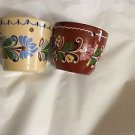 EXCELLENT CONDITION 2 Vintage Sarospatak Folk Art Pottery Flower Pots - 4"