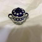 NEW Boleslawiec Zaklady Blue Floral Covered 2-Handled Sugar Bowl