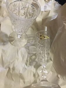 NEW RCR Royal Lead Crystal Rock London Pattern W/ Cut X and O Champagne Flutes
