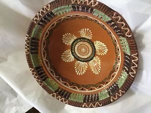 Large Redware Hand-Decorated Pottery Bowl - 11.5"