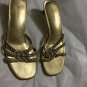 EXCELLENT CONDITION Brighton Bench Made Gold Woven Macrame  Leather Mules - 9