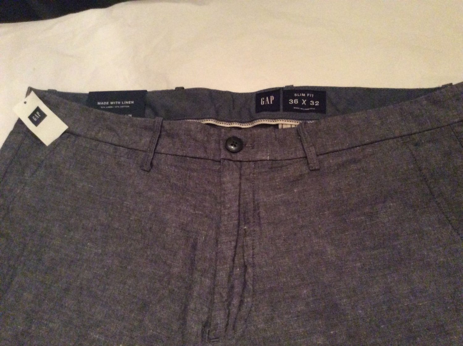 " NEW GAP Men's Straight Fit Blue Linen-Cotton Blend Pants - 36/32
