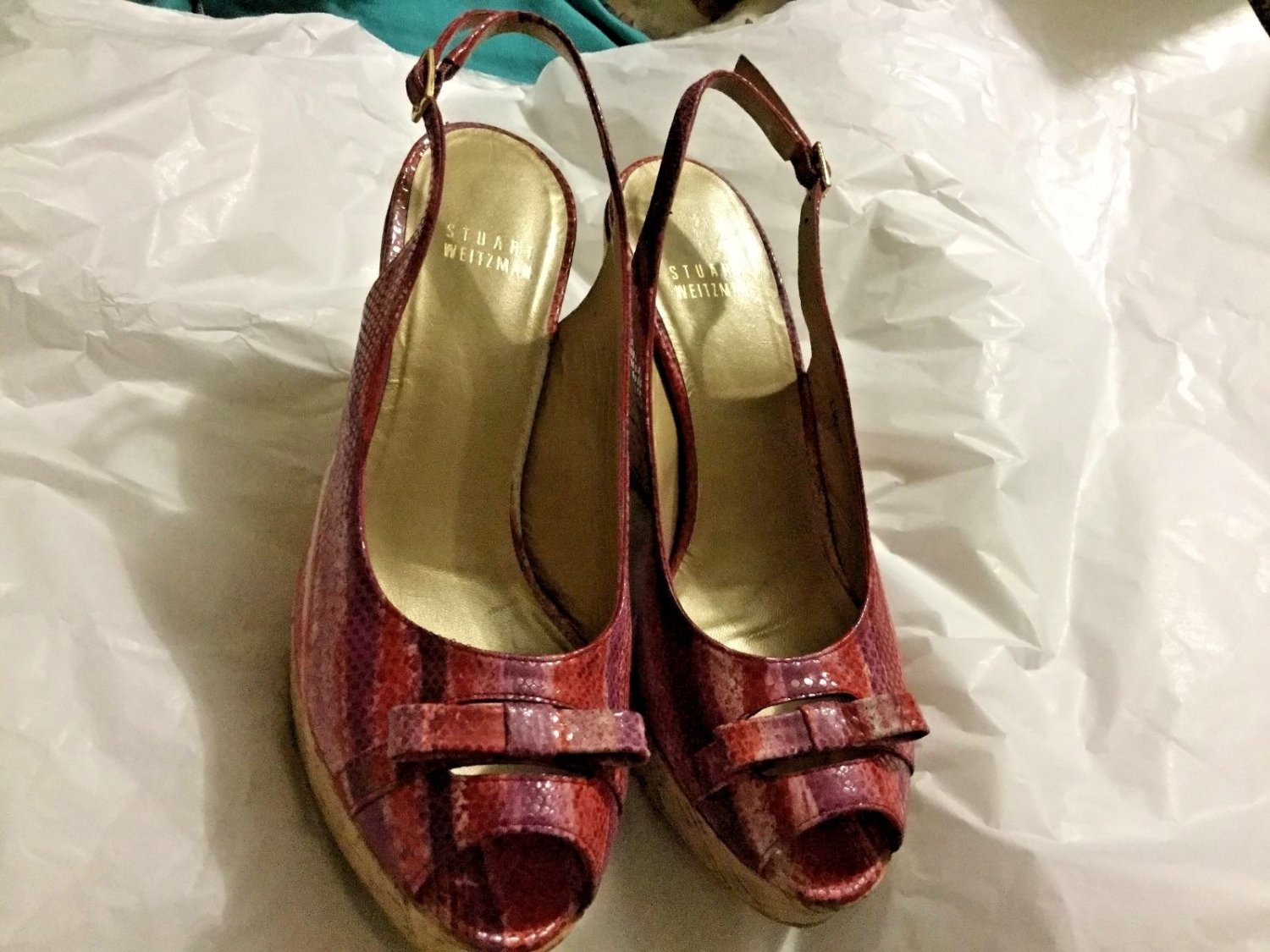 NEW Stuart Weitzman Pink/Purple Snakeskin Print Wedge Sandal - 7M