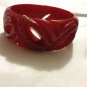 VINTAGE Cherry Red Deeply Carved Bakelite Bangle w/ Repair - TESTED w/ 409