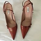 NEW Authentic PRADA Leather Slingbacks w/ Bow and Ankle Strap - 36.5
