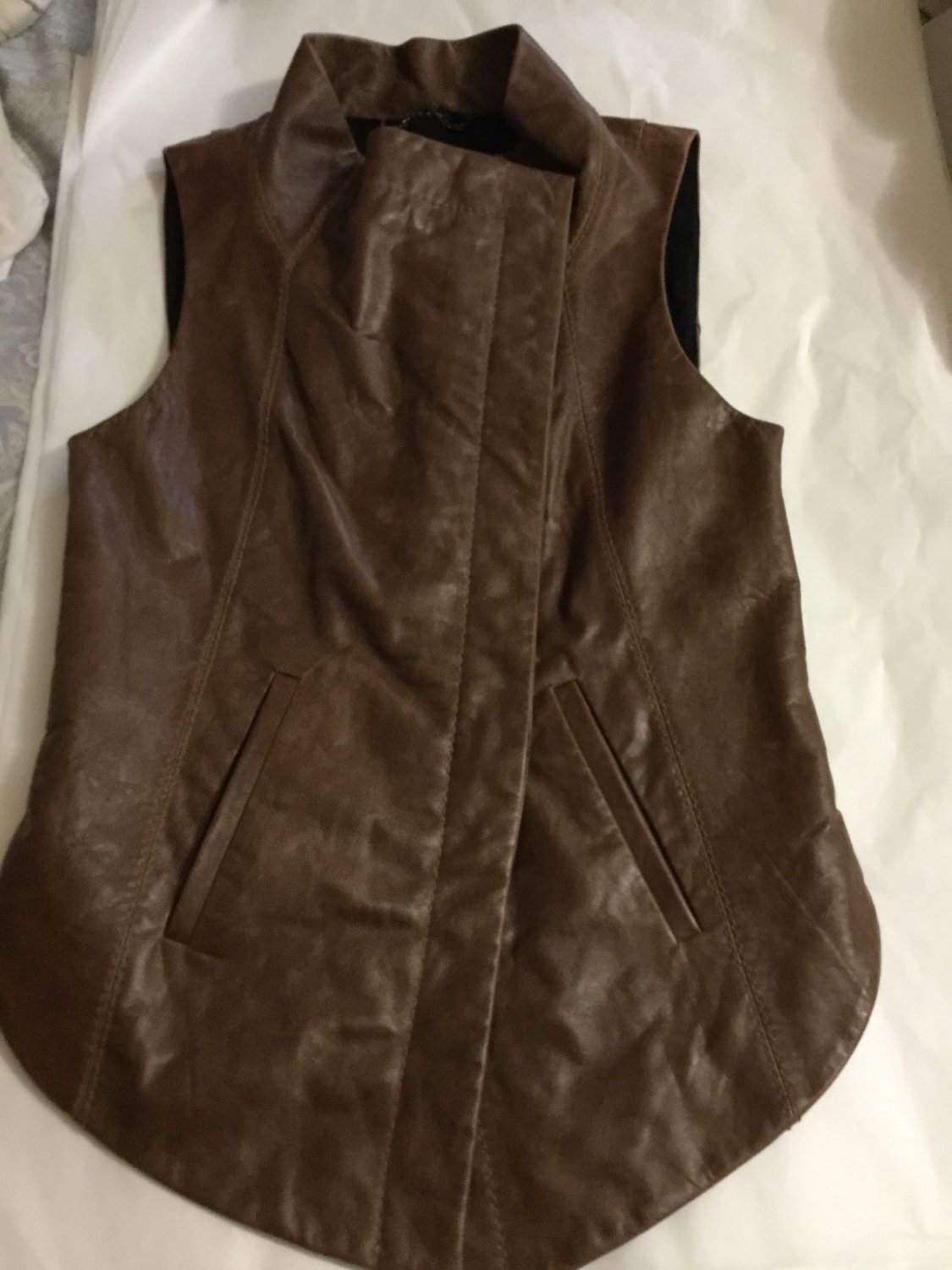 NEW BCBG MaxAzria High-Low Asymmetric Brown Leather Vest - XS