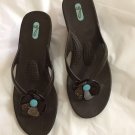 NEW OKA B Coconut Shell Flower Rosette Wedge Sandals - M/L