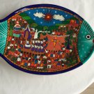 AUTHENTIC Mexican Redware/Terra-cotta Hand-PaInted Hanging Wall Plate - 14.25"