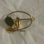 VINTAGE WELLS 14K GF Jade Oval Flower Pin