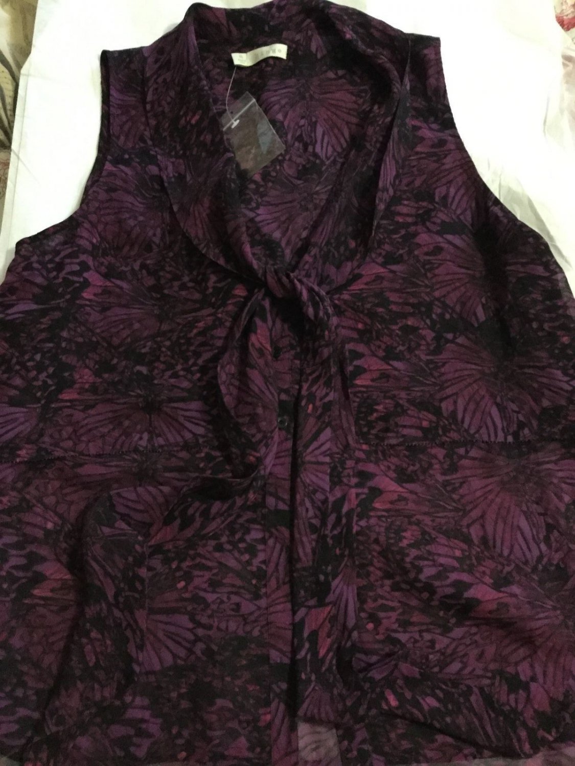 NEW Hinge 100% Silk Sleeveless Top in Butterfly Print  - M