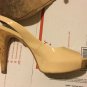 Pour la Victoire Nude Patent Leather Peep-Toe Slingbacks w/ Cork Platform - 10