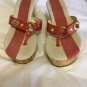 VERY GOOD CONDITION Coach Fauna Orange Patent Leather Thong Cork Wedge - 6.5