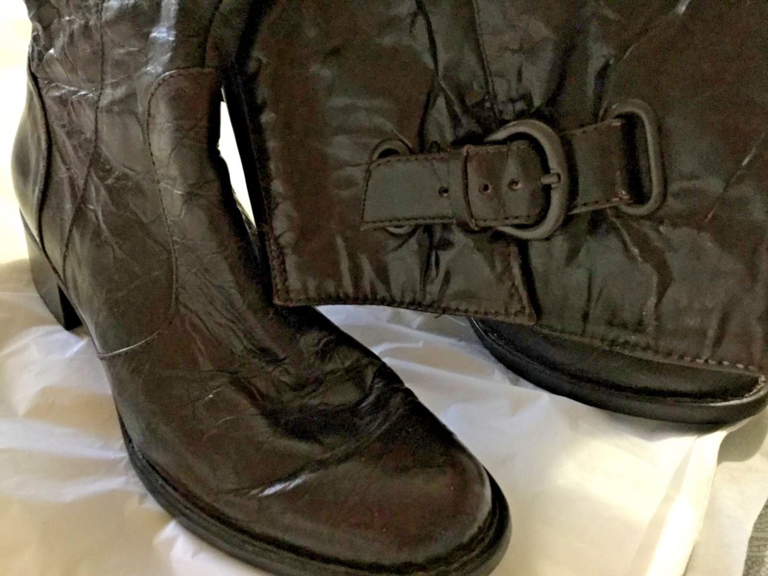 NEW Born Crown Dark Brown Crackled Leather Knee-High Boots - 6.5