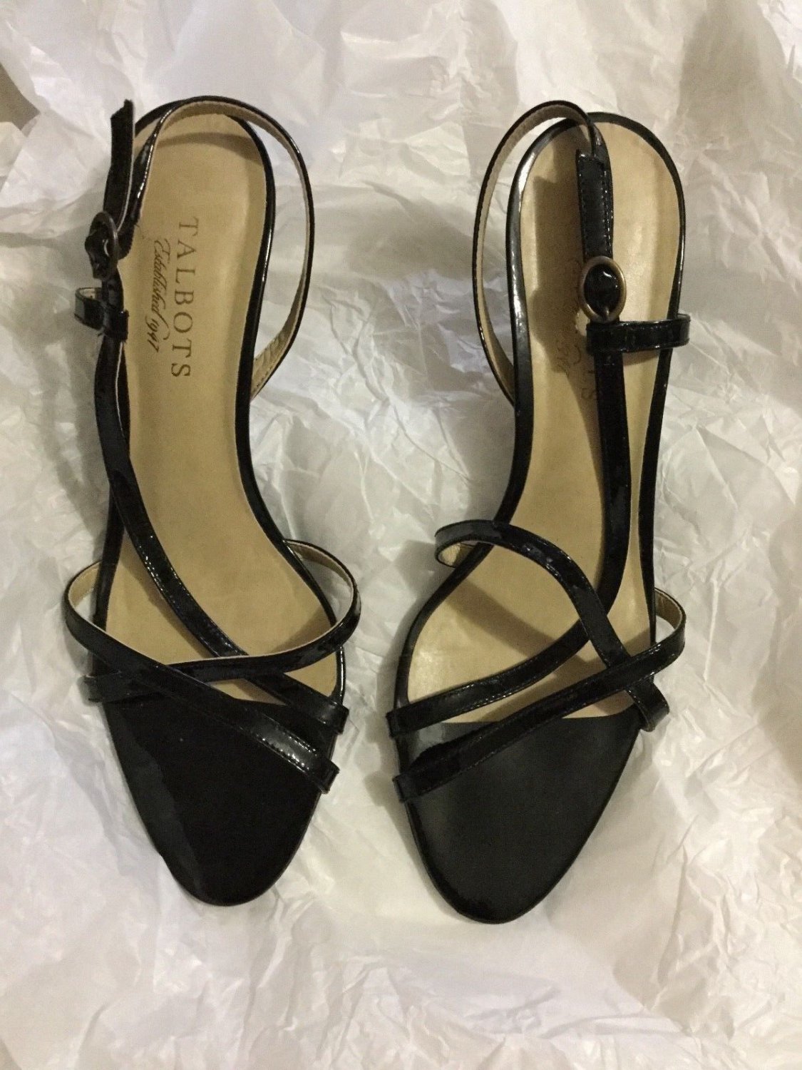 EXCELLENT CONDITION Talbots Black Patent Leather Strappy Slingbacks - 8