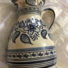 EXC COND VIntage Italian Deruta Redware Pottery Carafe w/ Blue Floral Design 8.5