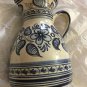 EXC COND VIntage Italian Deruta Redware Pottery Carafe w/ Blue Floral Design 8.5