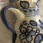 EXC COND VIntage Italian Deruta Redware Pottery Carafe w/ Blue Floral Design 8.5