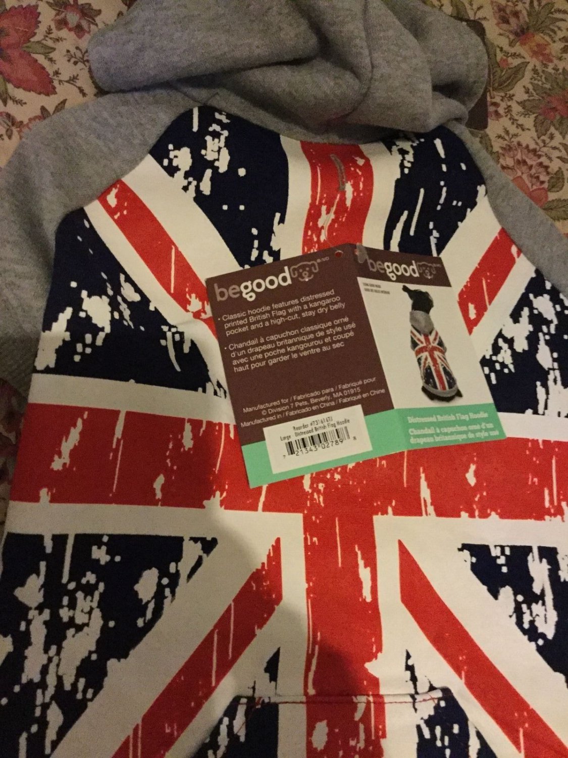 NEW Be Good Distressed British Flag Hoodie Fleece Sweatshirt - L