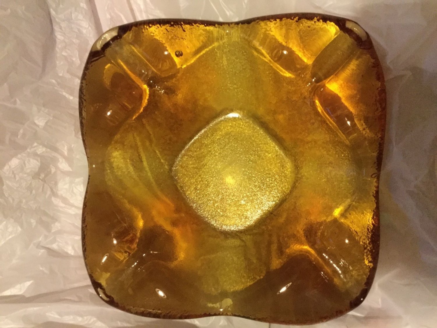 EXCELLENT CONDITION VIntage HEAVY Blenko Amber Ashtray - 7.5" Square