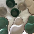 EXCELLENT CONDITION Mixed Set of 4 Glazed Terra-cotta Snack plates w/ Cups