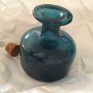 VINTAGE Seeded Aquamarine Glass Cruet/Bottle w/ Stopper - 4.25"T x 3.75"W