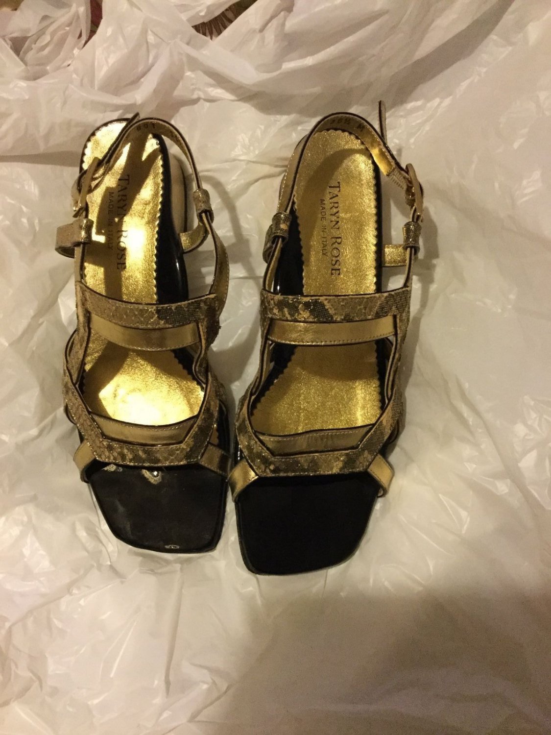 EXCELLENT CONDITION Taryn Rose Black/Gold Leather Sandals - 36.5 EU/6 US