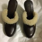 VERY GOOD CONDITION Michael Kors Brown Leather Clogs w/ Shearling Trim - 5.5