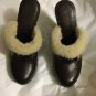 VERY GOOD CONDITION Michael Kors Brown Leather Clogs w/ Shearling Trim - 5.5