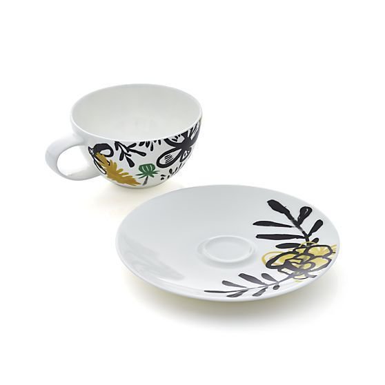 NEW Pair (2) Penelope Dullaghan for Crate & Barrel Tea Cup and Saucer Sets