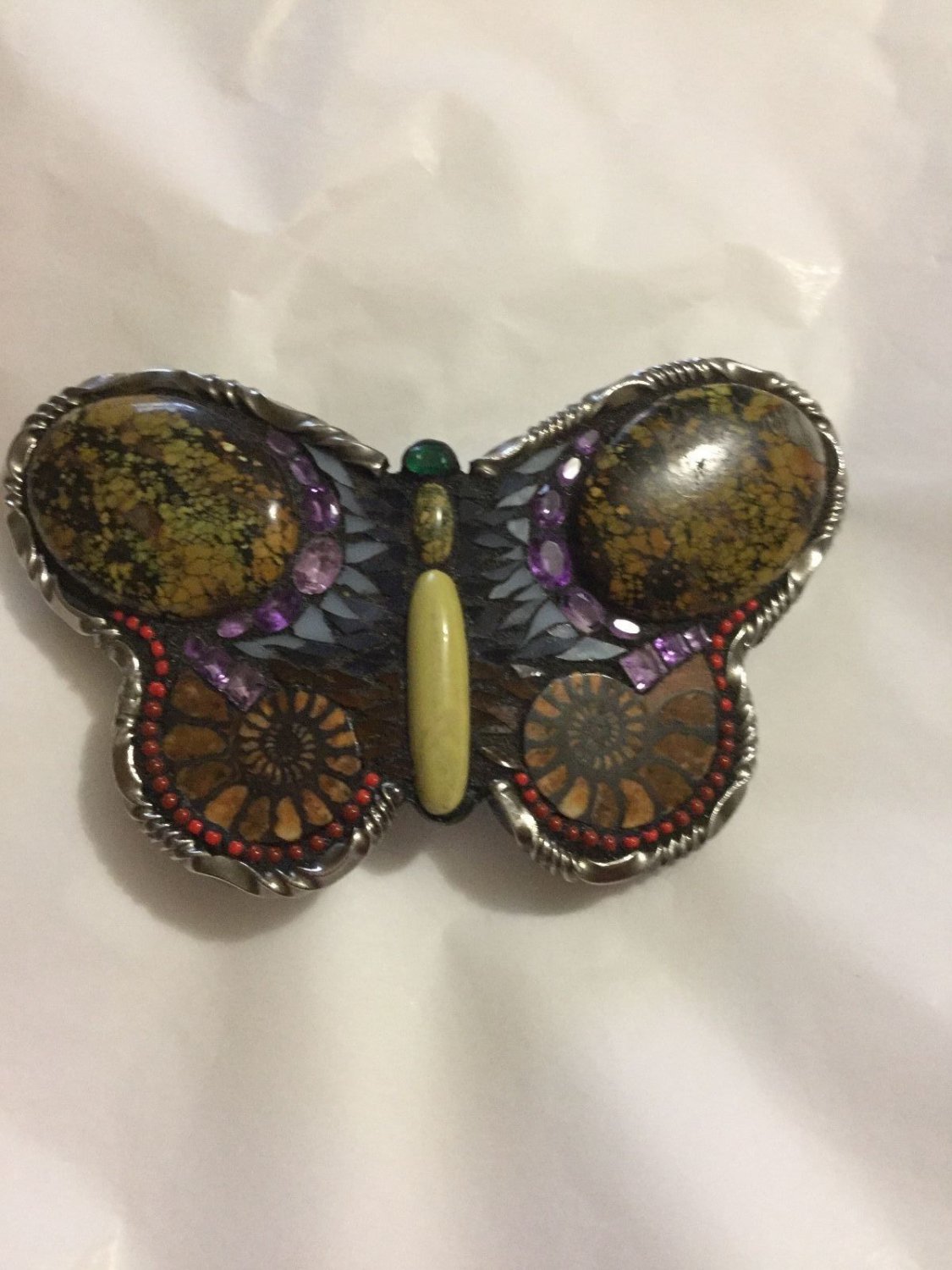 AUTHENTIC Signed Paul Pearman #48 Handmade Belt Buckle w/ Precious Stones