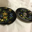 EXCELLENT CONDITION Mixed Pair of Copper Enamel Signed Flower Plates - 7.5"