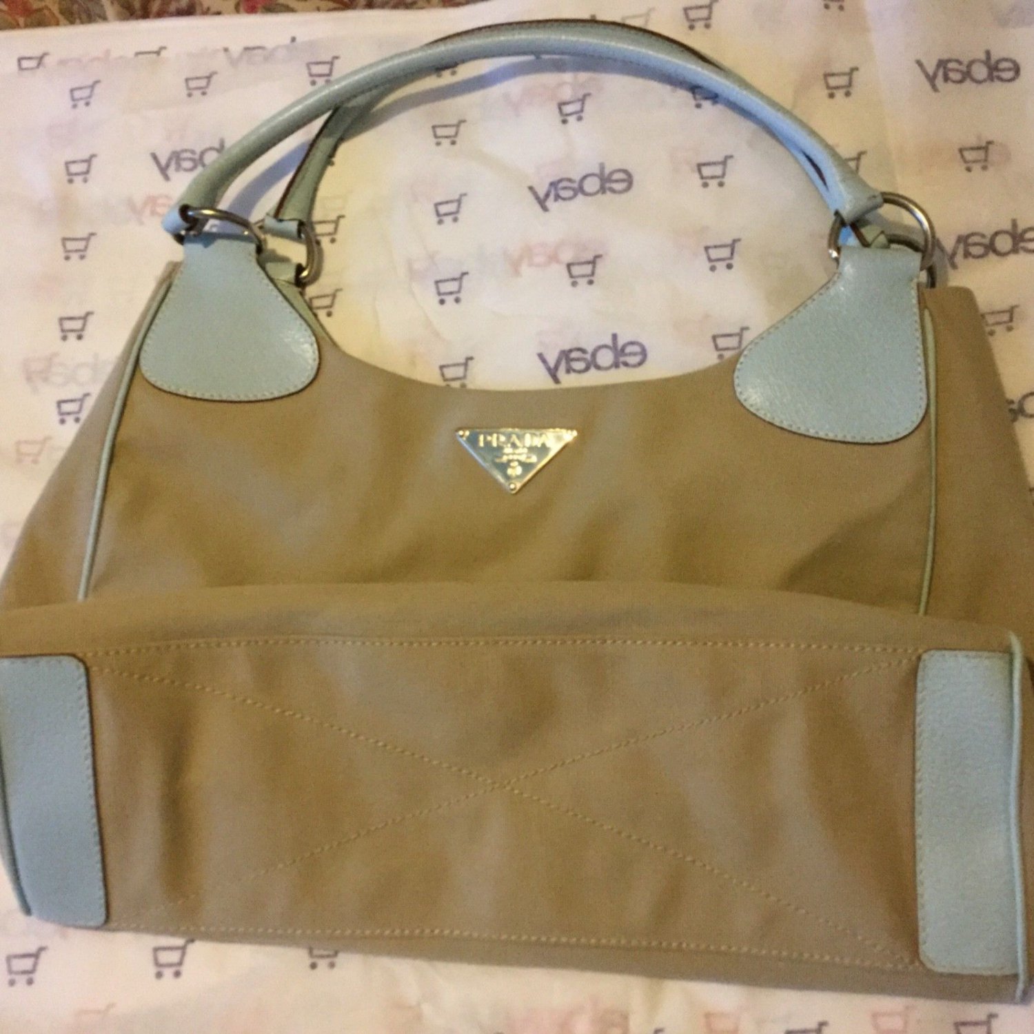 AUTHENTIC Prada Canvas w/ Leather Trim Tote Handbag - 15.5L&acirc;�� x 12&acirc;��H x 5.25&acirc;��W
