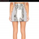 NEW ARC Women's Kaia 100% Genuine Leather Skirt in Silver Metallic - S
