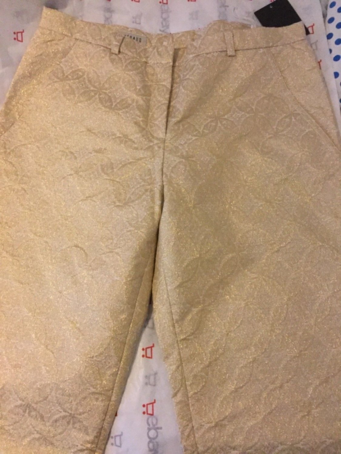 NEW Feraud Gold Lame Slim Evening Pants - FR 36