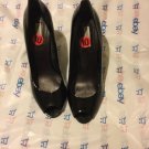 EXCELLENT COND Pour La Victorie Black Patent Leather Open-Toe Wedge Pumps - 10