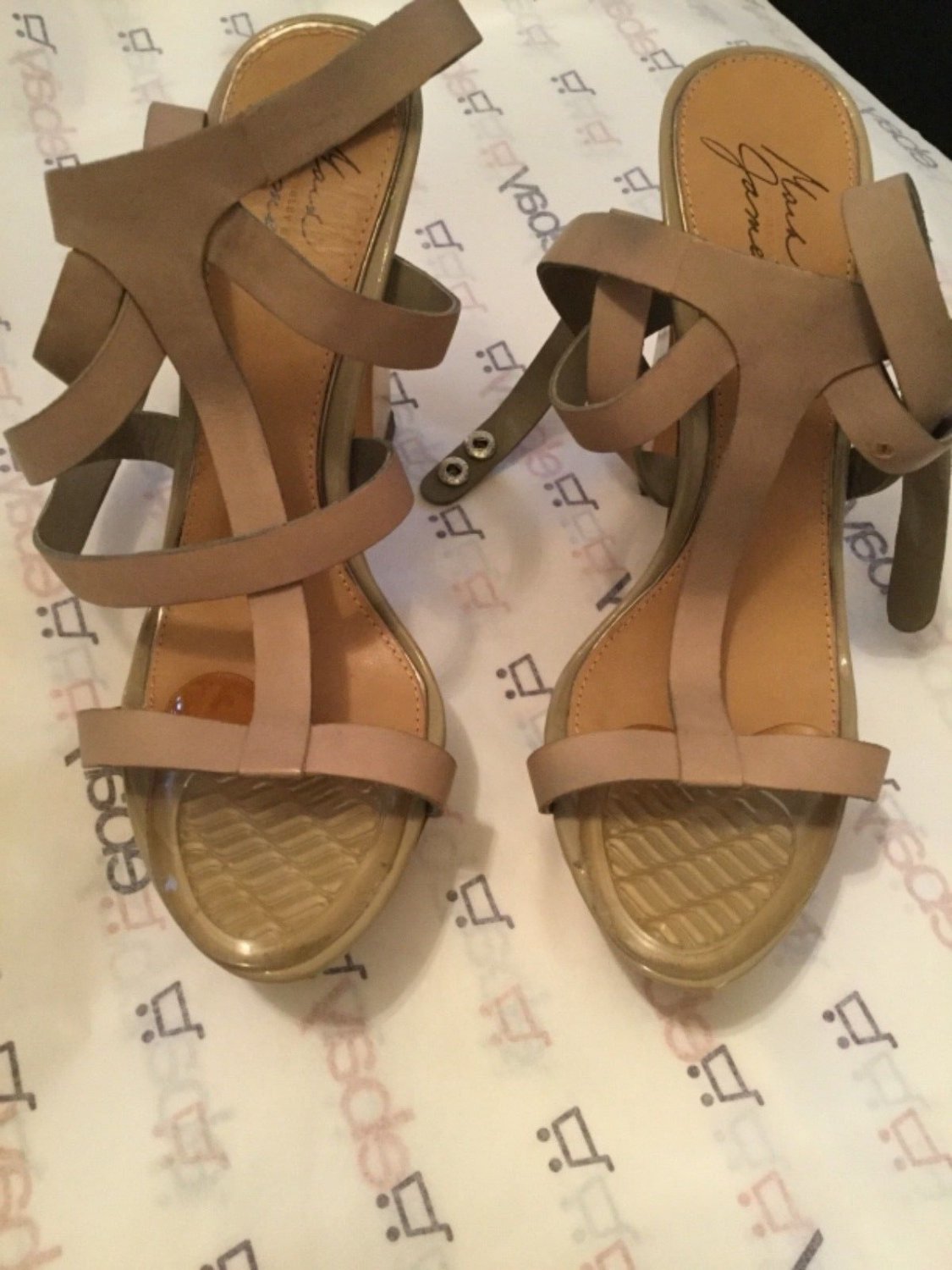 EXC COND Badgley Mischka Mark + James Platform Wood-Soled Gladiator Sandals - 10