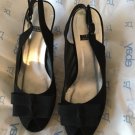 EXCELLENT COND Stuart Weitzman Black Fabric Open-Toe Slingbacks w/ Bow - 8.5