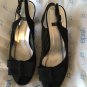 EXCELLENT COND Stuart Weitzman Black Fabric Open-Toe Slingbacks w/ Bow - 8.5