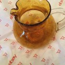 EXCELLENT CONDITION Vintage Seeded Amber Glass Pitcher w/ Clear Handle - 7.5”T
