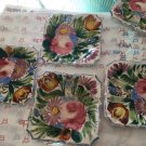 VINTAGE Set of 4 Handpainted Made in Italy Square (Luncheon) Plates - 7.25”