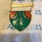 UNIQUE Inlaid Coral and Turquoise on Solid Brass Statement Piece Necklace