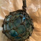 EXCELLENT CONDITION Authentic Turquoise Glass Fishing Float in Netting - 33”Cir